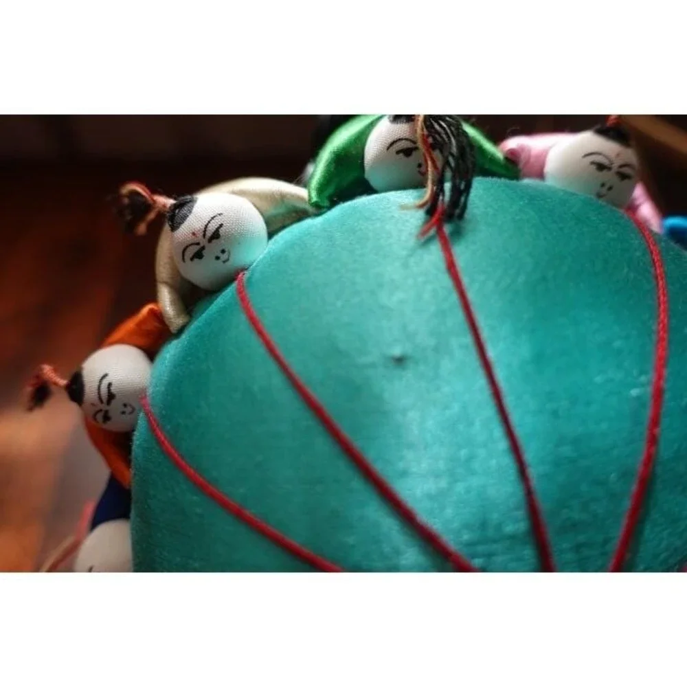 Vintage Asian Inspired‎ Pin Cushion Doll Cluster Teal Satin sewing DIY accesory